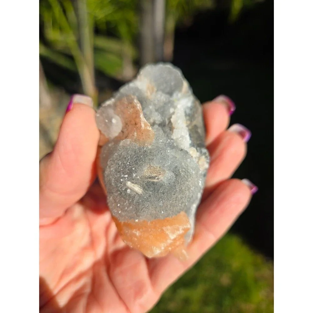 Apophyllite Gray Chalcedony Peach Stilbite Zeolite Crystal, 115g